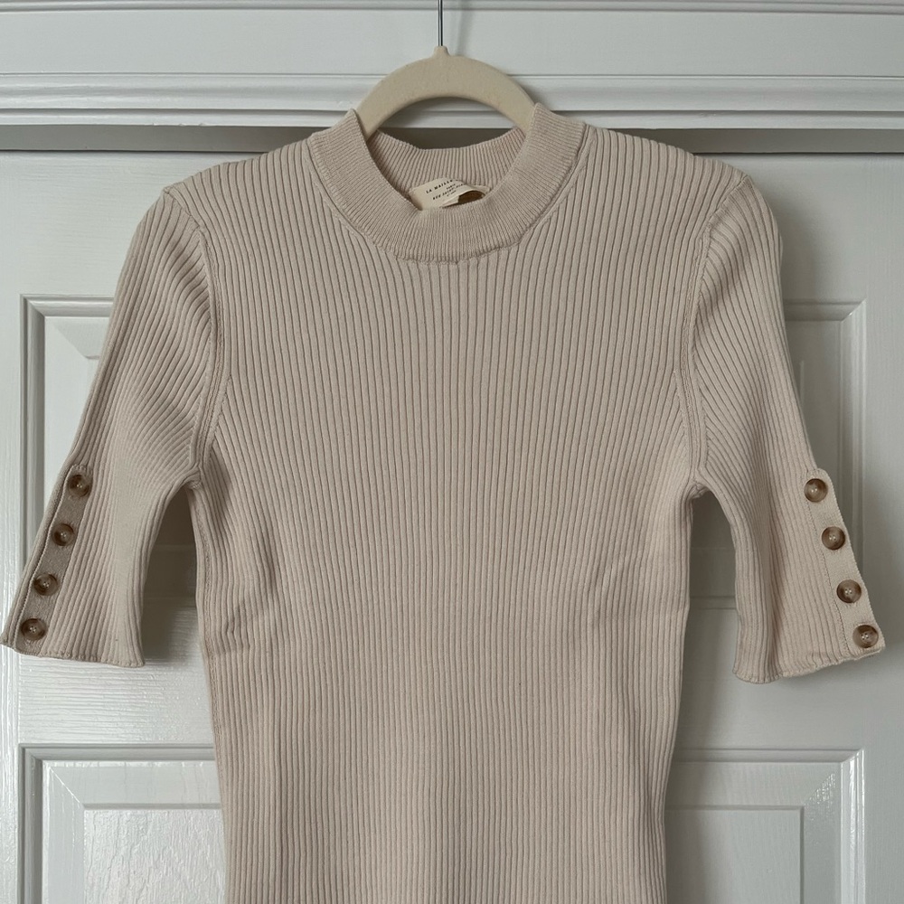 Sezane Cream Sweater with Button Detail